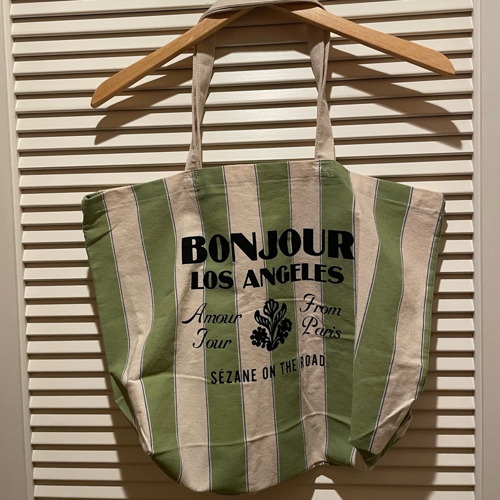 NWOT Sezane tote bag green and beige stripes